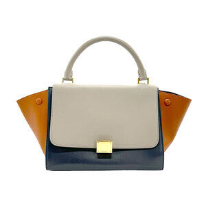 Celine Trapeze Leather Shoulder Bag Greige Gray Navy Blue Orange Brown